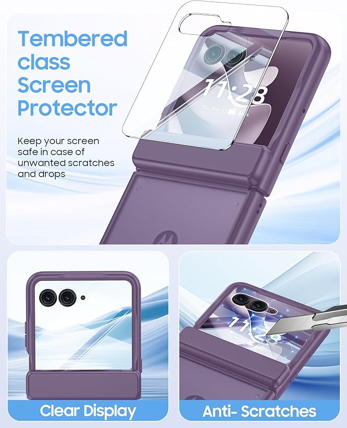 for Motorola Razr Ultra 2026 Case/Razr Ultra 2025 Case with Hinge Protection, Screen Protector, Skin Feel Translucent Frosted, Shockproof Slim Cover for Razr Ultra 2026/2025 -Purple