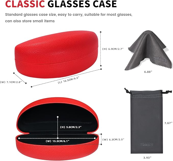 molshine Hard Shell Sunglasses Case,Classic Large Glasses Case for Sunglass,Eyeglasses with Cleaning Cloth,Pouch
