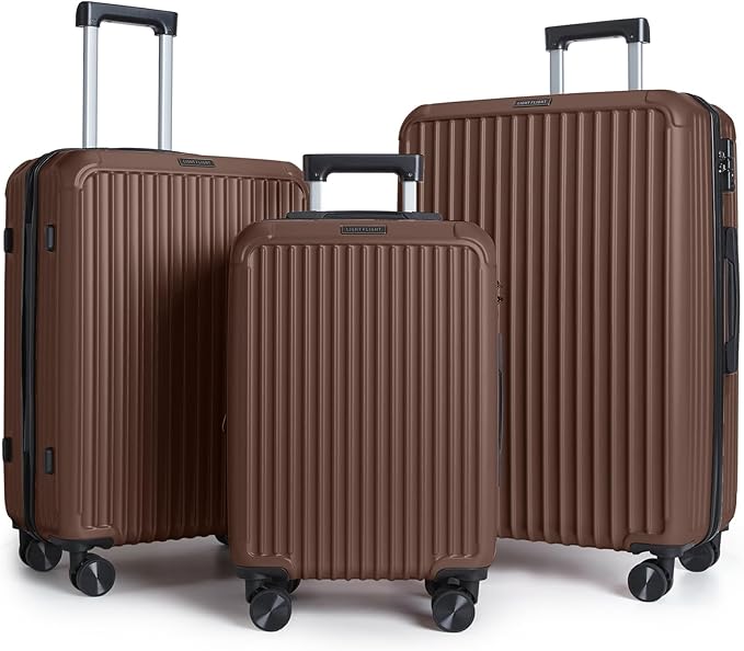 LIGHT FLIGHT Luggage Sets, Durable Hard Shell 3 Piece Set Suitcase with Spinner Wheels, Hardside Lightweight Luggage set with TSA Lock, Large Travel Luggage Set (20" 24" 28"),Coffee Brown