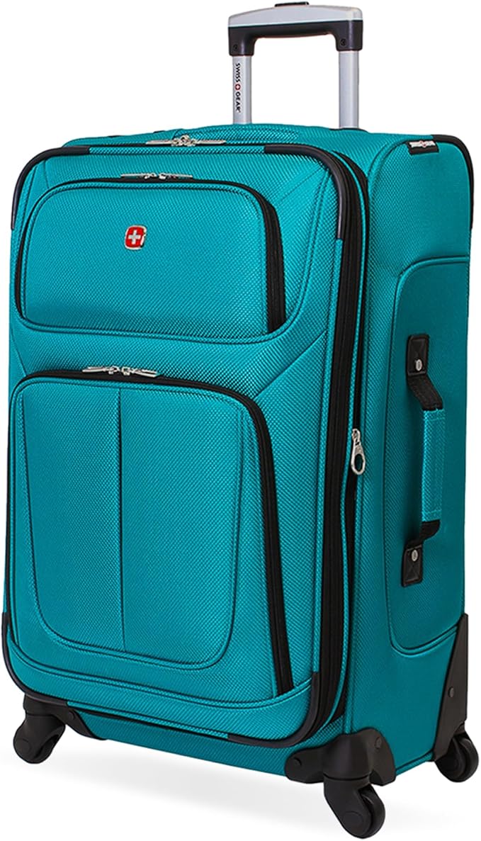 SWISSGEAR Sion Softside Expandable Spinner Luggage Durable Lightweight Travel Suitcase, Teal, Checked-Medium