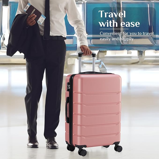 NEWBULIG 3 Piece Luggage Set, Expandable Hard Shell Lightweight Rolling Suitcases with Smooth Spinner Wheels and TSA Lock, Travel Luggage for Business and Holiday Use, 20/24/28 Inch, Pink