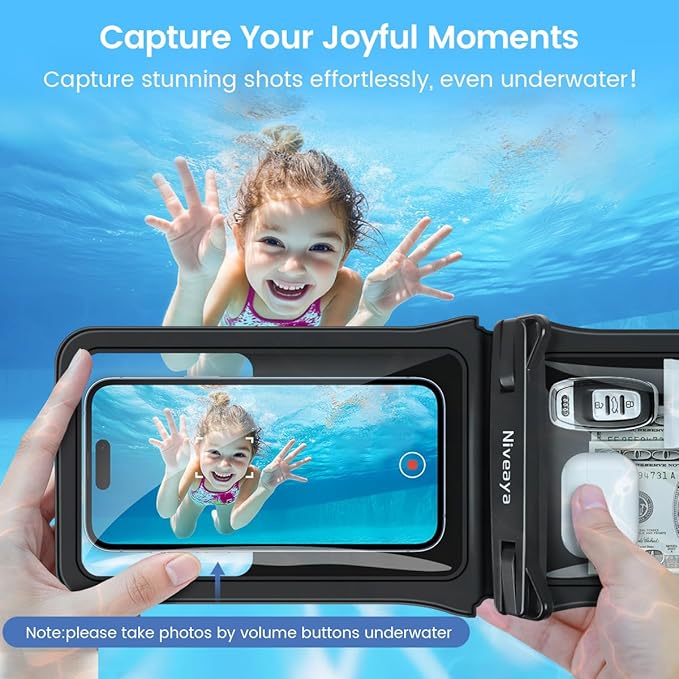 Niveaya IPX8 Double Space Waterproof Phone Pouch (up to 8.3") -2 Pack Waterproof Phone Case with Lanyard for iPhone 17 16 15 Pro Max,Touchscreen & Underwater Photography, Beach Cruise Essentials 2026