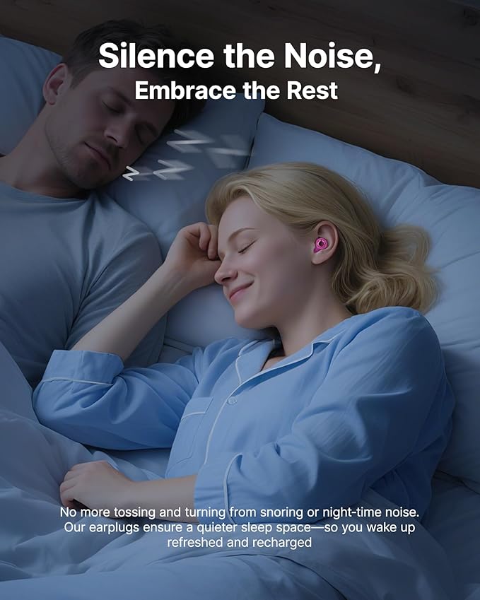 Ear Plugs for Sleeping Noise Cancelling, 45dB Reusable Earplugs for Noise Reduction, Hearing Protection Ear Plugs with 8 Ear Tips, Soft Silicone Earplugs for Sleep, Concerts, Snoring, Study (Pink)