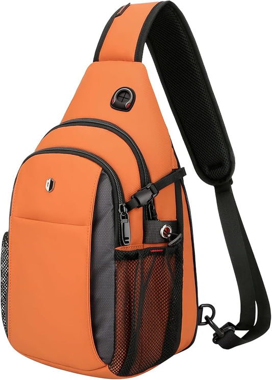 Expandable Sling Bag for Women, Anti-Theft Crossbody Bag with Side Pocket & Earphone Hole, Hiking Chest Pack for Travel, College & City Commute, Fits 11 inch iPad, Switch 2, Orange