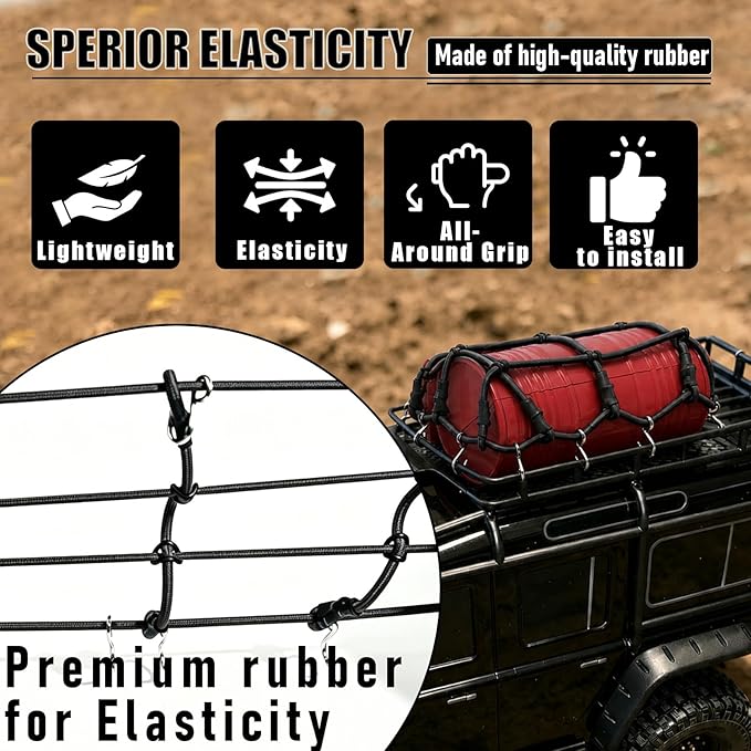 1/12 Elastic Luggage Net with Hooks, RC Scale Decoration Roof Luggage Net for for MN90 MN90K MN99 MN99S MN86K MN86KS MN86 MN86S 1/12 Series Crawler Truck Buggy (Black)