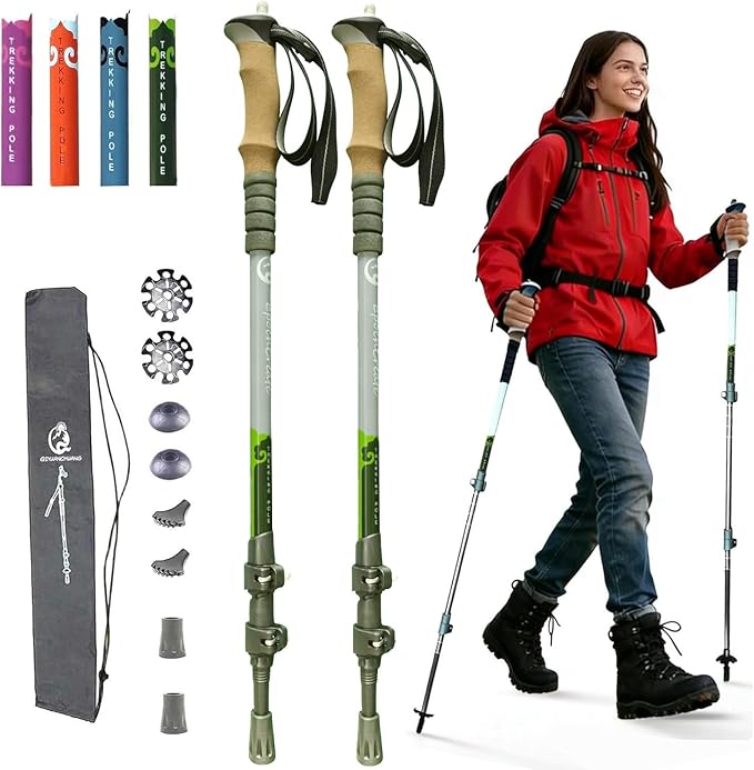 Walking Sticks for Women, Men & Seniors, Compact Lightweight Cork Grip Collapsible Trekking Poleswith 1/4" Screw for Daily Balance Support