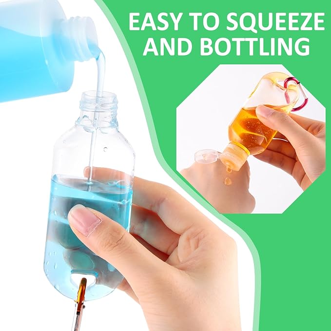 FairySandy 150 Pcs Traveling Bottles with Keychain 2oz Clear Plastic Hand Sanitizer Holder Keychain Empty Refillable Liquid Packing Container Squeeze Plastic Bottle with Lid,Rectangle