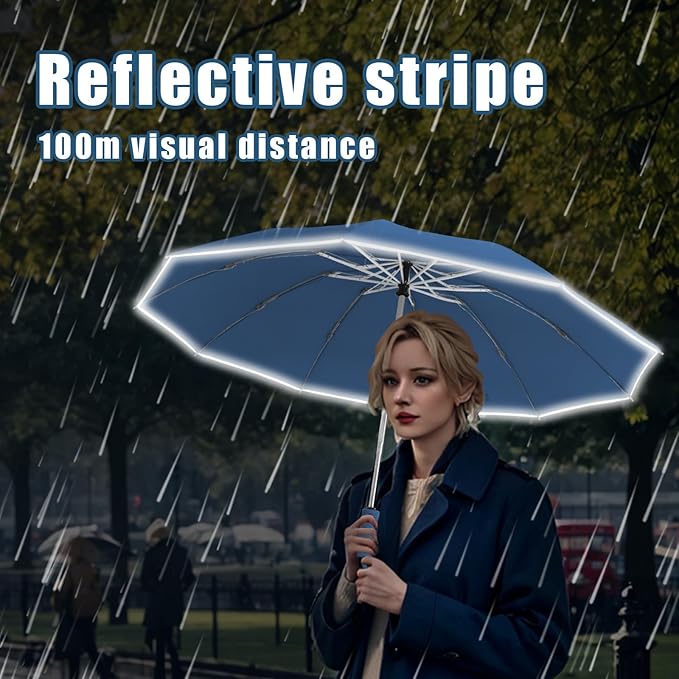 Fogkey Large Windproof Travel Umbrella - Reverse Auto Folding Car Umbrella for Rain and Sun, Compact Inverted Design with Waterproof Canopy, 10 Durable Ribs, Fits Backpack, Portable for Women & Men
