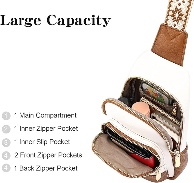 GAEKEAO Small Crossbody Sling Bag for Women Trendy Crossbody Purse Vegan Leather Fanny Packs Chest Bag Backpack