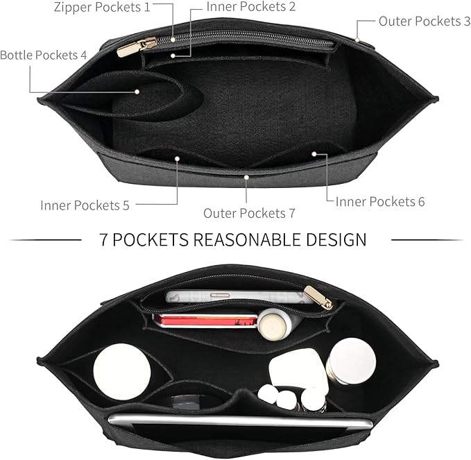 LOUKAYCCI Felt Purse Organizer Insert for Longchamp Le Pliage M Handbag Insert (Medium, Black)