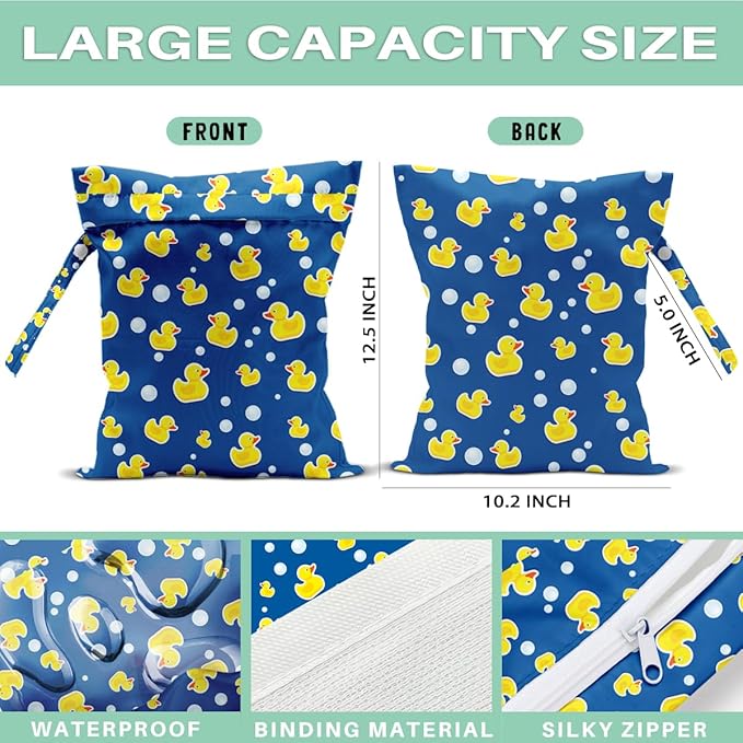 Duck Wet Dry Bags for Diaper Waterproof Swimsuit Washable Reusable Bag for Beach Diapers Dirty Yoga Gym Clothes Plant Gifts for Men Women Friend 12.5x10.2 Inches