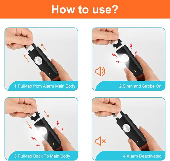 Personal Safety Alarm, 130dB Rechargeable Self Defense Siren with LED Strobe Light, USB-C Emergency Keychain Alarm for Women Kids Elderly (Aqua)