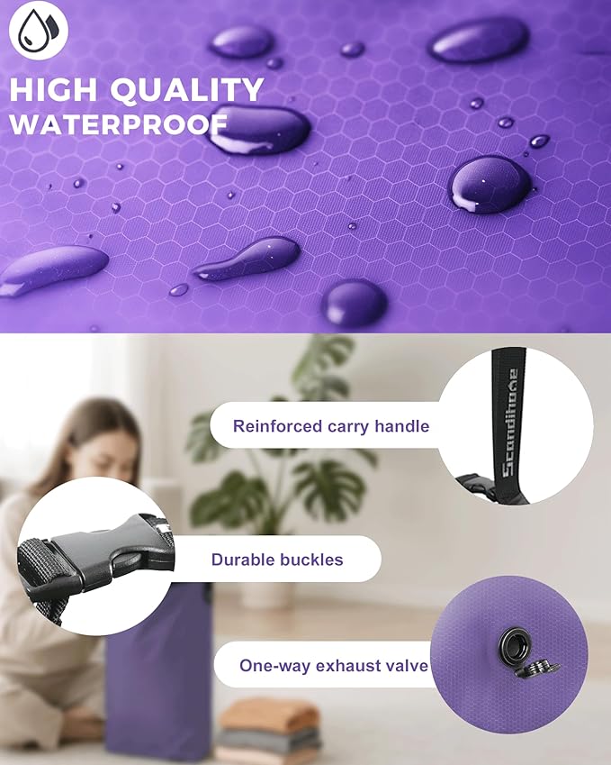 Travel Compression Laundry Bag for Dirty Clothes, Pump-Free Vacuum Space Saver Bag, Reusable Waterproof Wet Dry Bag, Travel Laundry Bag for Luggage, Packing, Suitcase (1 Pcs)（Purple, M)