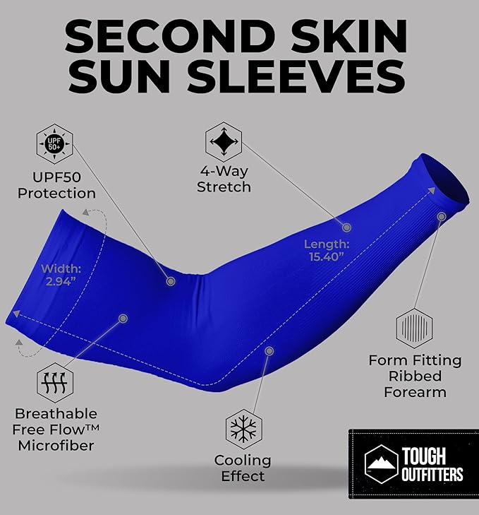 Tough Outdoors UV Arm Sleeves for Men Women - Sun Protection Sleeves - Compression Golf Baseball Cooling Tattoo Arm Sleeve