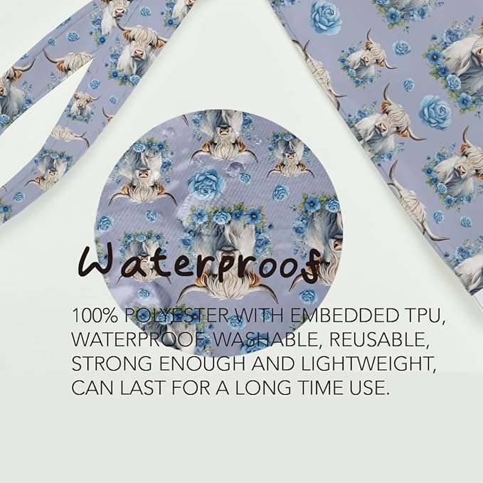 Fokongna Cute Print Wet Bag, Small Portable Waterproof Multi-Functional Organizer for Women, Blue Floral Highland Cow, Ideal for Daily, Beach & Travel