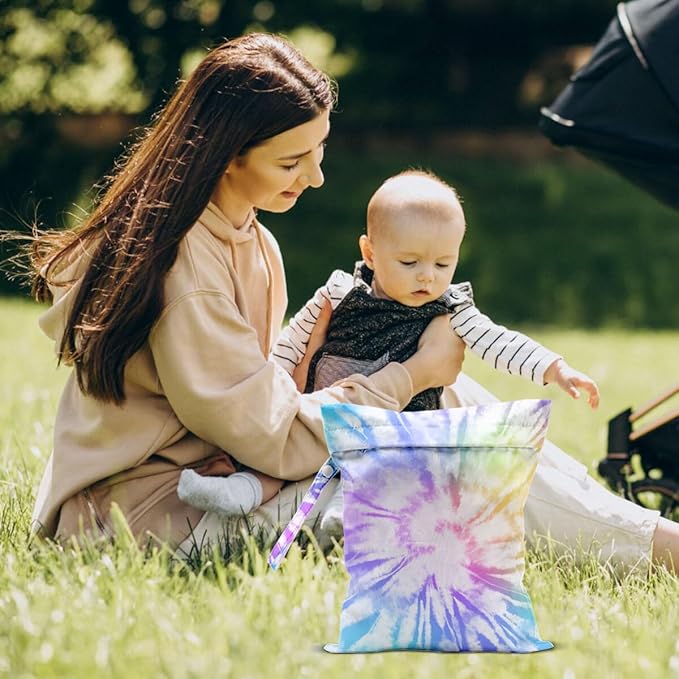 2-Pack Reusable Waterproof Wet Bags, Rainbow Tie Dye Colorful Pattern Wet Dry Bag, Portable Storage Bag for Swimwear Baby Garments
