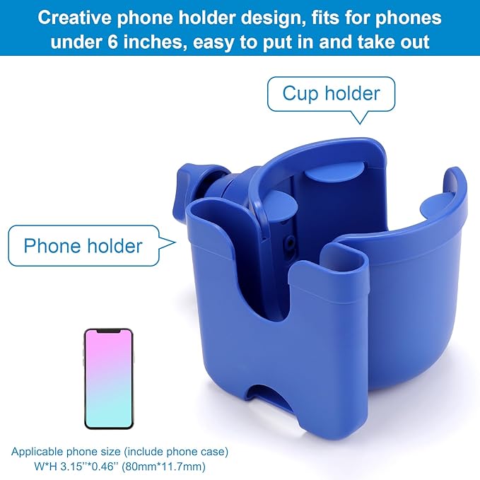 Accmor Stroller Cup Holder with Phone Holder, Bike Cup Holder, Universal Cup Holder for Uppababy Nuna Doona Strollers, 2-in-1 Cup Holder for Walker, Wheelchair, Scooter