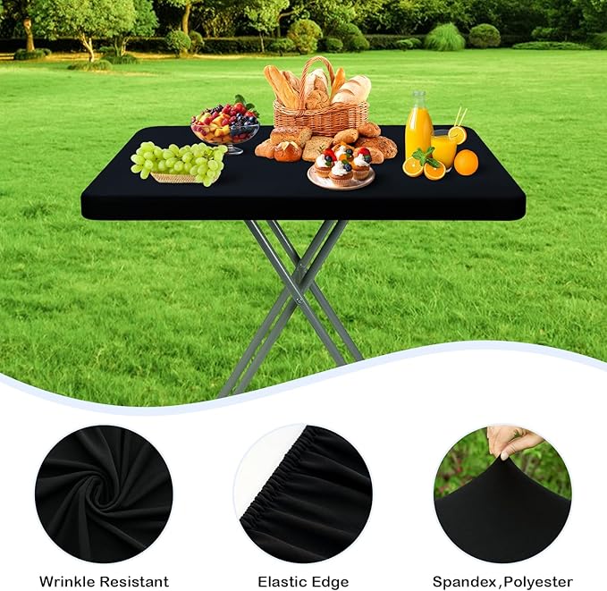 Wolkemer 2 Pack Black Fitted Tablecloth 20x30 Inch Rectangle Elastic Edges Table Cloth, Spandex Stretch Table Cover with Machine Washable Fabric for Wedding Party Picnic Dining Indoor Outdoor