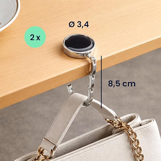kwmobile Purse Hook for Table - Set of 2 Purse Holder - Folding Handbag Hanger - Portable Bag Holder - Bag Hooks for Desk - Table Hook Rose Gold/Gold