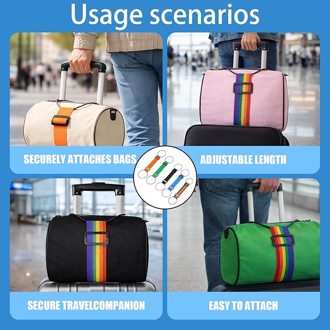 Luggage Straps for Suitcase, 5-Pack Adjustable Travel Straps for Multiple Bags, Durable Elastic Connector Straps for Airport Consolidation and Hands-Free Transport