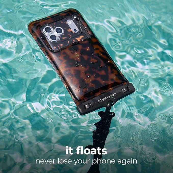 Case-Mate IP68 Waterproof Phone Pouch - Beach Cruise Travel Essentials - Large Floating Phone Case w/Crossbody Lanyard for iPhone 17 Pro Max/16 Pro/15/14/13/S26 - Touchscreen Friendly - Tortoiseshell