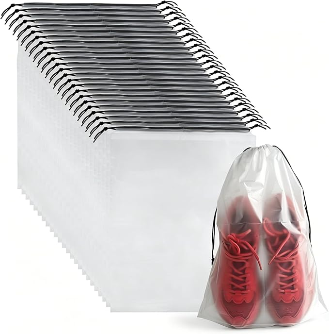 26 Pcs Shoe Bags for Travel，PLULON Clear Drawstring Travel Shoe Bags for Packing Waterproof Dustproof Shoes Organizer Pouch Travel Accessories Shoe Storage Bag for Women Men Portable Travel Essentials