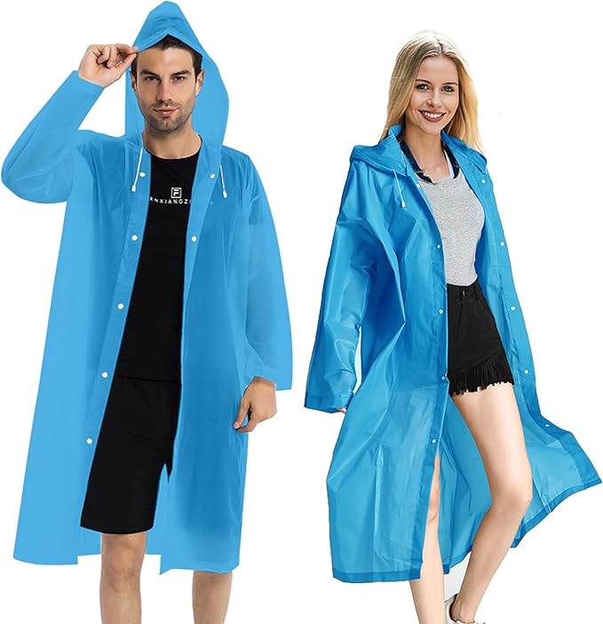 COOY Rain Coats (2 Pack) - Reusable EVA Rain Ponchos For Adults Rain Jackets Raincoats For Men Women