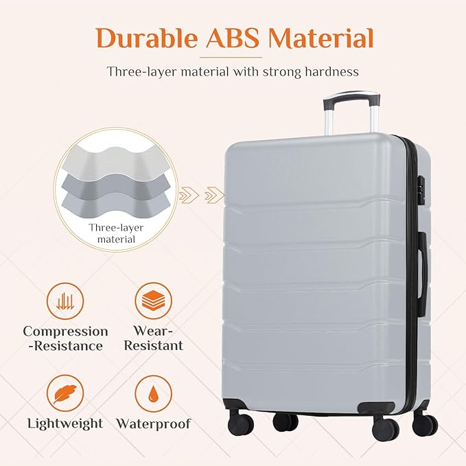 Sweetcrispy Carry on Luggage, Hard Shell ABS Suitcase with Double Spinner Wheels, Lightweight Expandable Rolling Suit Case with TSA Lock, 20 Inch Light Grey