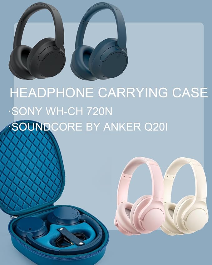 Headphone Case for Sony WH-CH720N WH-CH720NB, Hard Portable Over Ear Headphone Carrying Case, Wireless Headphone Storage Protective Case for Travel Home (Blue-Pattern)