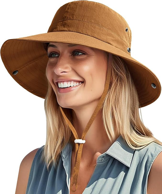 FURTALK Sun Hats for Women Ponytail UPF 80+ Beach Summer Hat Wide Brim Packable Cowboy Hat