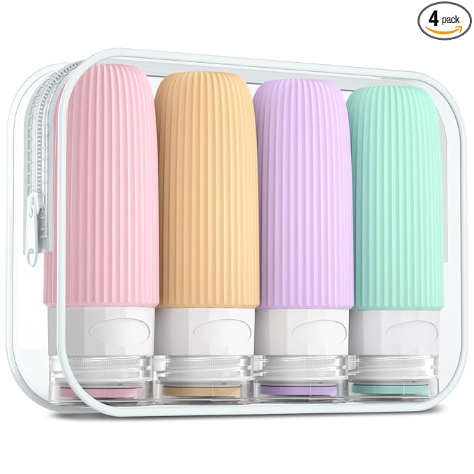 Mrsdry Travel Bottles for Toiletries, Tsa Approved 2oz Travel Bottles, BPA Free Leak Proof Travel Size Toiletry Containers, Refillable Travel Accessories with Toiletry Bag for Shampoo Liquid (4 Pack)