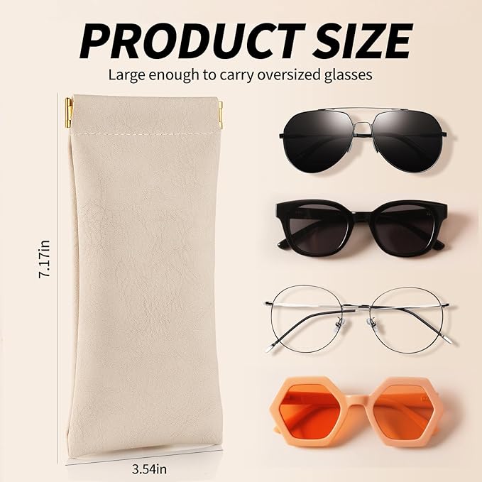 3 pack leather eyewear case PU soft sunglasses bag squeeze top portable lightweight eyewear case for men and women