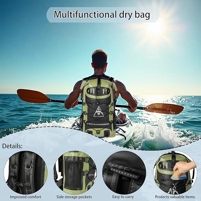 Oak-Sports Dry Bag Waterproof Backpack 5L/10L/20L, Roll Top Lightweight Beach Bag with Double Zipper Seal for Swimming, Kayaking, Hiking, Boating, Adjustable Shoulder Strap