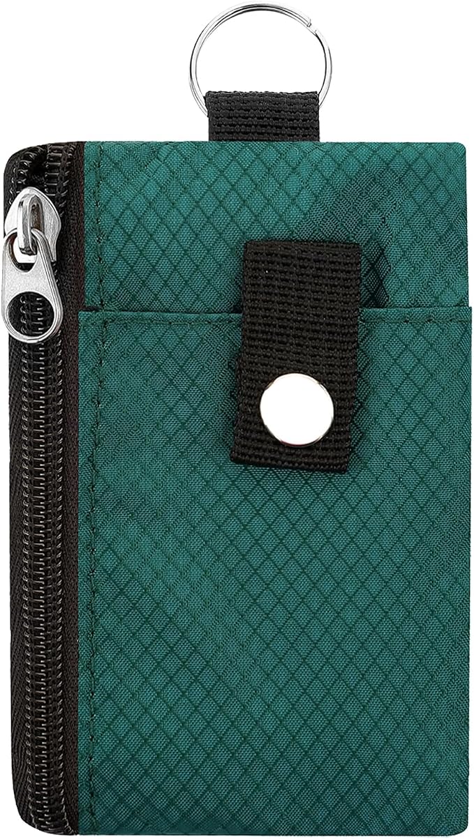 Minimalist Small Wallet for Men Women with 2 Zip Pockets, Multi Functional ID Case with Keychain and Card Holder, Coin Purse Badge Lanyard Pouch for Boys Girls Travel -DarkGreen