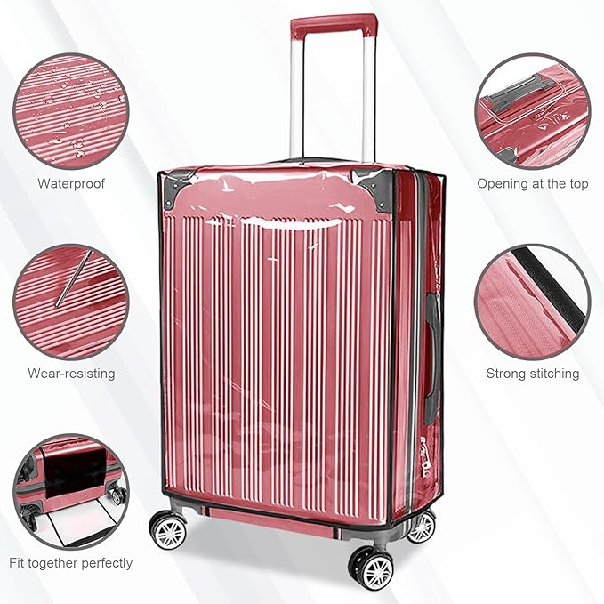 3 Pieces Suitcase Cover for Luggage TSA Approved Clear PVC Waterproof Suitcase Protectors Fits 20 24 28 Inch Wheel Baggage, Travel Essentials Accessories