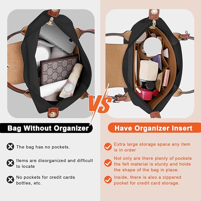 LOUKAYCCI Purse Organizer Insert for Le Pliage Large Handbags Insert Organizer (Brown, Large)