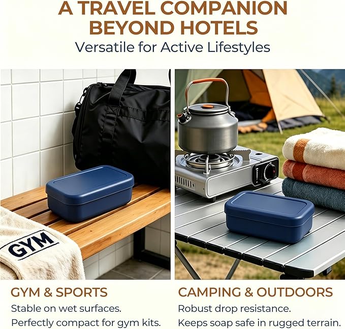 AIMAIAIMAI Silicone Shampoo Bar Travel Case with Drain Pad – Leak Proof Bar Soap Travel Case for 2 Bars, Shampoo & Conditioner Bar Holder for Camping, Gym | 1 Pack, Blue