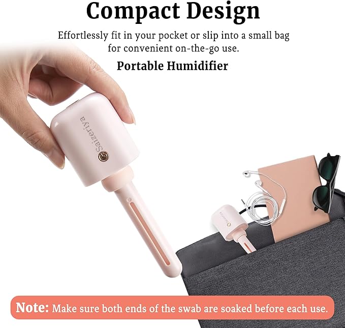 Mini Portable Humidifier for Travel, Pink USB Small Personal Humidifier Quiet Air Diffuser with Adjustable Length for Car Bedroom Office Use
