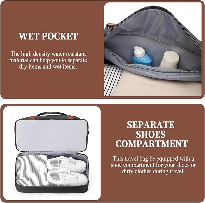 Weekender Bags for Women,Personal Item Travel Bag with Shoes Compartment,Overnight Travel Duffel Bag with Toiletry Bag,Medium