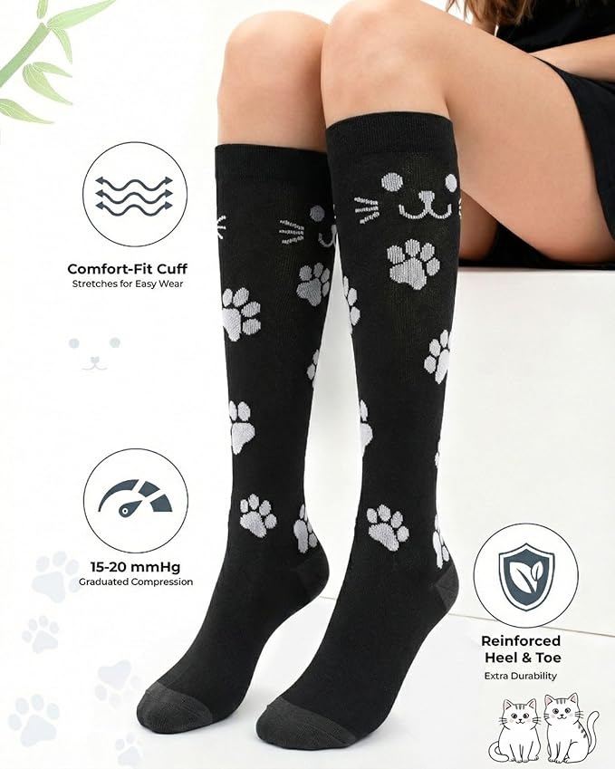 Compression Socks for Women 15-20 mmHg, Viscose from Bamboo, 3-Pair Knee High for Flying, Work & All-Day Comfort