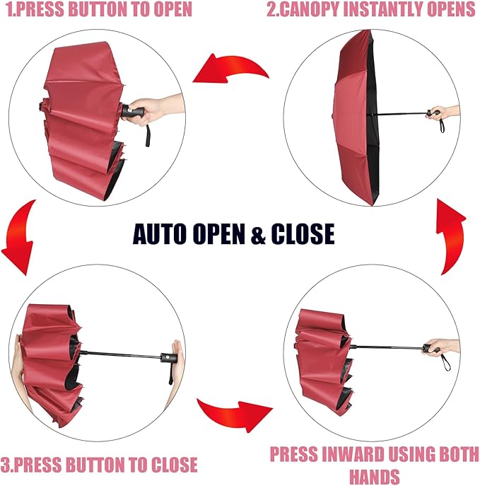 Jexine 6 Pcs Windproof Travel Umbrella for Rain Compact Small Automatic Lightweight Portable Umbrella for Men Women Backpack