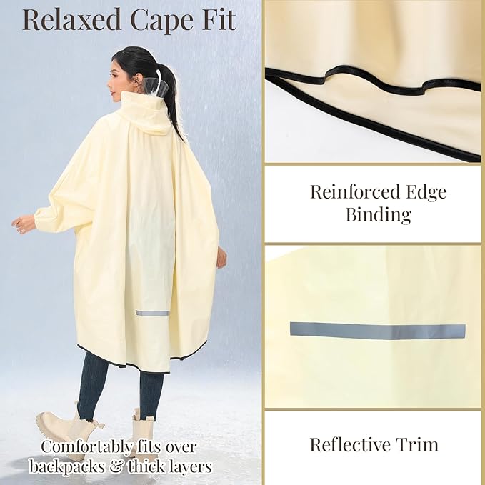 Ultra-Wide Rain Poncho for Adults, Waterproof EVA Cape with Sleeves, Reusable Lightweight