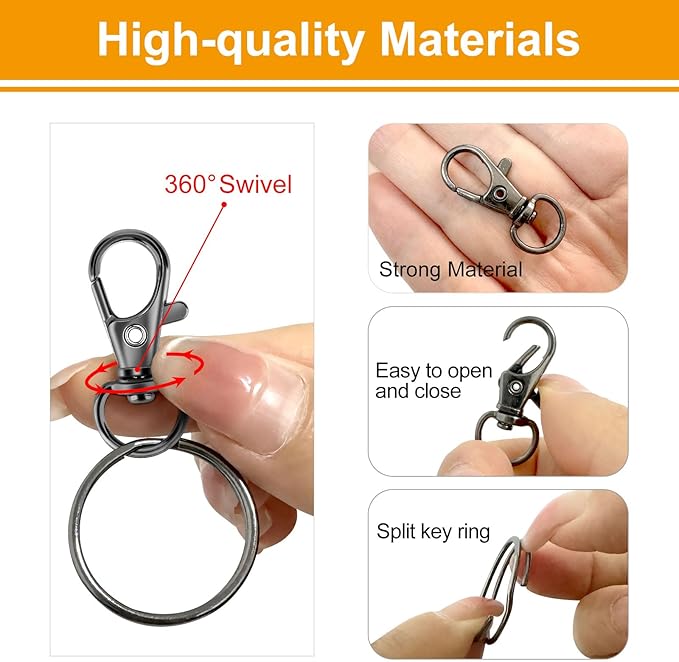60PCS Keychain Making Kit, Including 30PCS Keychains Clips Hooks and 30PCS Key Chain Rings, Lobster Claw Clasps with Keychains Rings Accessories for Crafts, Gun Black