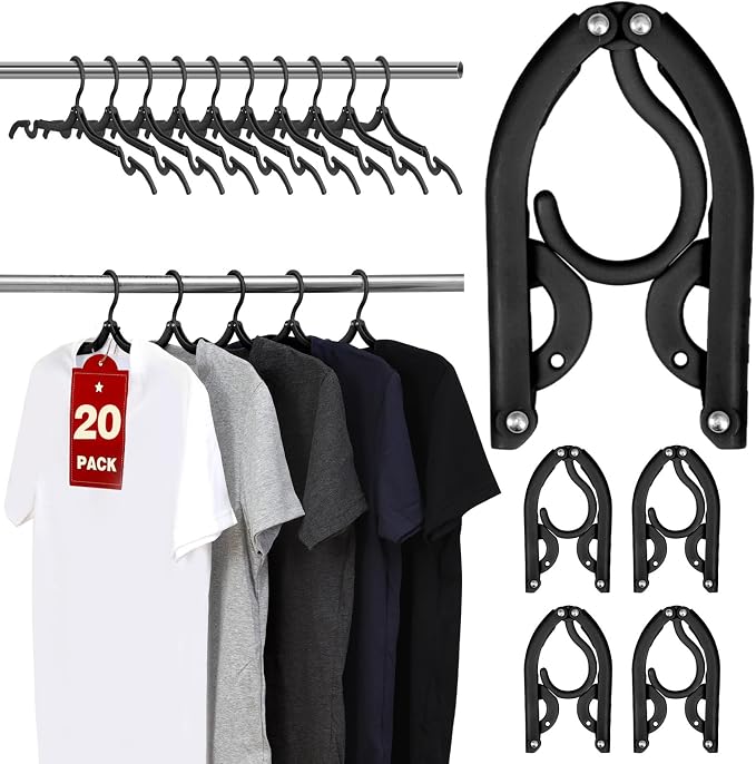 20 Pcs Travel Hangers, Cruise Ship Essentials Foldable Hangers Plastic Travel Essentials, Portable Cruises Must Haves 2026 for Skirt, Suitcase, RV Camping Airplane Europe Vacation Essential, Black