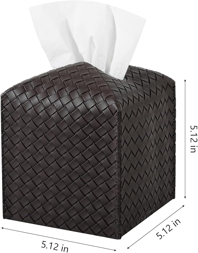 Tissue Box Cover PU Leather Tissue Holder Square Facial Tissue Case Facial Paper Organizer Dispenser for Bathroom, Vanity Countertop, Car, Chocolate Brown