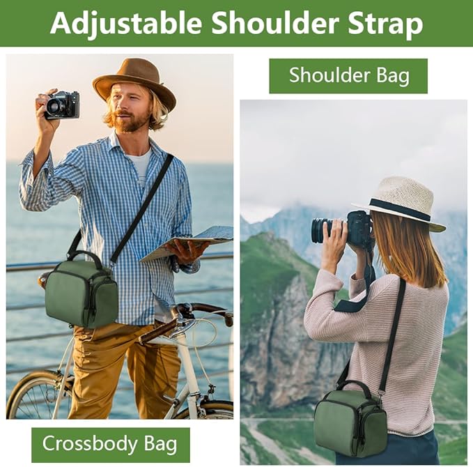 Ainiv DSLR Camera Bag, Waterproof Anti-Shock SLR Camera Case, Large Adjustable Shoulder Strap Camera Backpack, Portable Crossbody Single Shoulder Backpacks Compatible with Canon, Sony, Nikon, Green