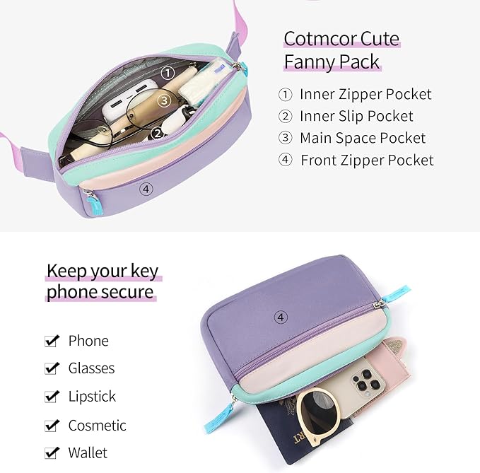 Fanny Pack Birthday Graduation Gifts for 7 8 9 10 11 12 13 Year Old Teen Girls Her Kids, Preppy Cute Trendy Stuff Colorblock Crossbody Bag Adjustable Belt Bags for Travel Essentials