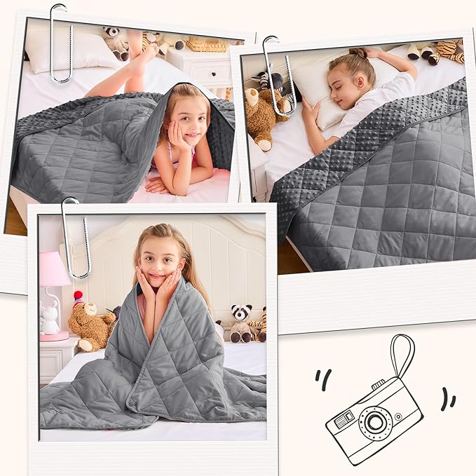 Grey Weighted Blanket Kids 7lbs, 40"x60", Breathable Cooling Minky Heavy Throw Blanket for 60-90lbs, Soft Winter Thick Big Blankets Weighted Comforter Gifts for Sleeping