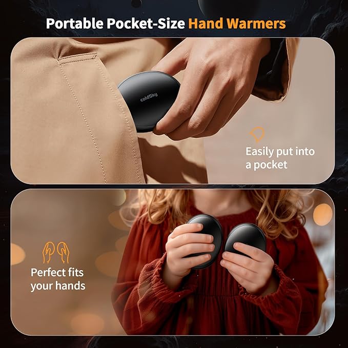 Hand Warmers Rechargeable 2 Pack, AI Temperature Control Electric Handwarmers, Stone Shape Portable Pocket Heater, Great Gift for Christmas Hunting, Golf, Camping Black