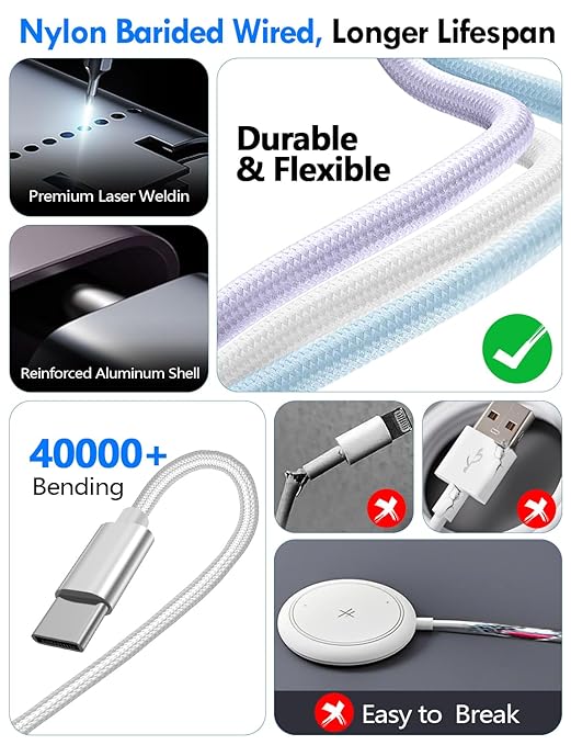 Travel Essentials for Apple Watch Charger,iPhone Charger,3 in 2 Type C/Lightning/Magnetic Travel Charging Cable,Portable Multi Charging Cable for Apple Watch, iPhone 17‑11,Samsung S26,Car,iPad-6FT